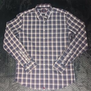 UNTUCKit Shirt‎ Mens Burgundy Blue White Plaid Wrinkle Free Button Up Barossa